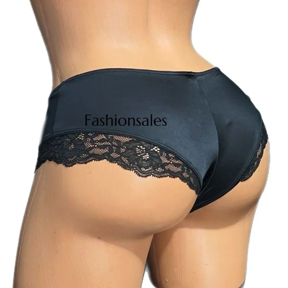 Victorias Secret Very Sexy Smooth Satin Micro Lace Insert cheeky panty Black S